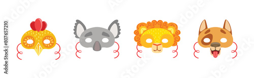 Animal Mask and Face Cover with Strap Vector Set