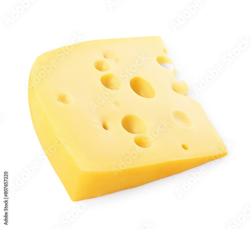 Piece of delicious cheese isolated on white