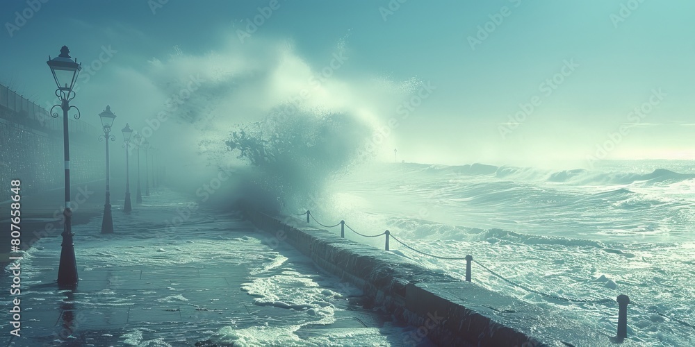Fototapeta premium Coastal promenade and white spray.
