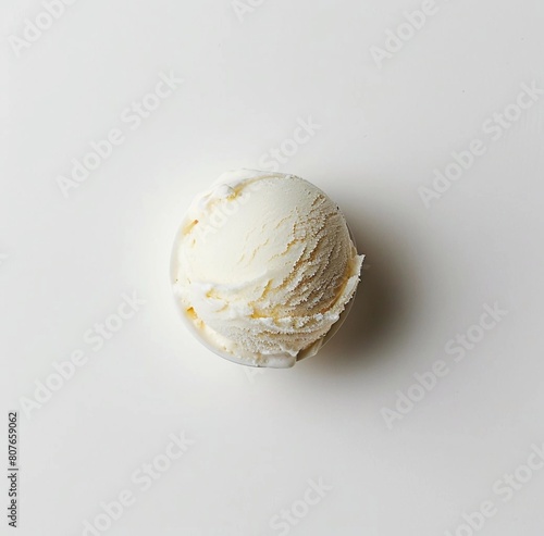 a scoop of white ice cream on a white background  copy space  minimalistic flatlay