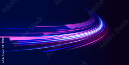 Racing cars dynamic flash effects city road with long exposure night ligh. Laser beams luminous abstract sparkling isolated on a transparent background.	