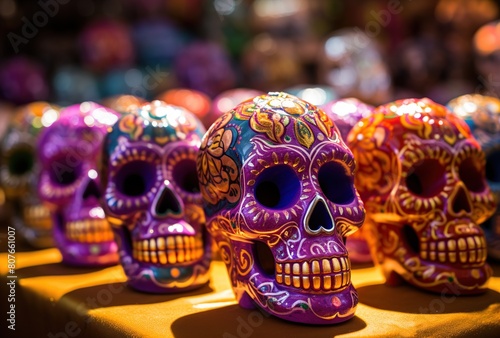 Colorful sugar skulls for sale in a souvenir shop in Mexico