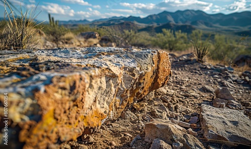 Closeup of crumbly granite and dirt in the Sonoran desert in Tucson, Arizona photo