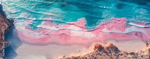 Aerial drone view of the pink and blue coloured Lake MacDonnell in Eyre Peninsula, South Australia, Australia. photo
