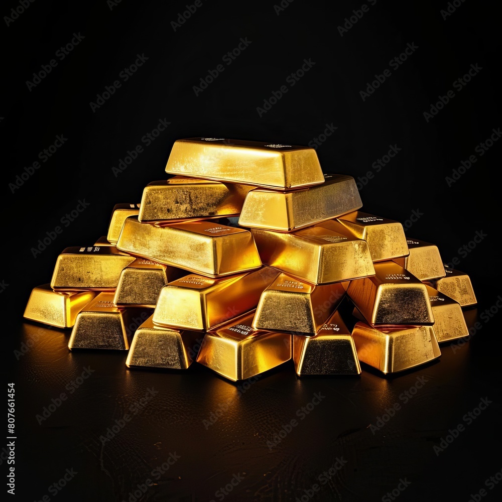 A pile of gold bar a black background Shiny precious metals for investments or reserves