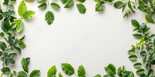 Spring Themed Frame with Copy-space. Plant Foliage on White.