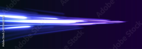 Low-poly construction of fine lines. Vector art of dynamic light motion, light trail, high speed effect, traffic motion. Expressway, the effect of car headlights.  photo