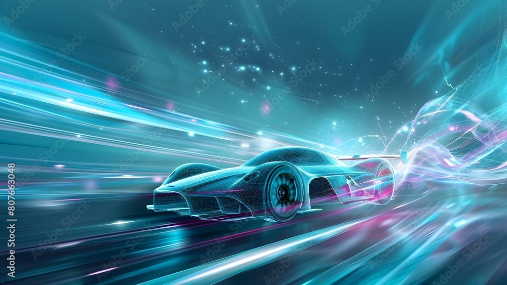 Sport car wireframe resembles a celestial scene with blue and purple hues. Concept Automotive Design, Wireframe Rendering, Celestial Inspiration, Blue and Purple Color Palette, Sport Car Aesthetic Sport car wireframe resembles a celestial scene with blue and purple hues. Concept Automotive Design, Wireframe Rendering, Celestial Inspiration, Blue and Purple Color Palette, Sport Car Aesthetic