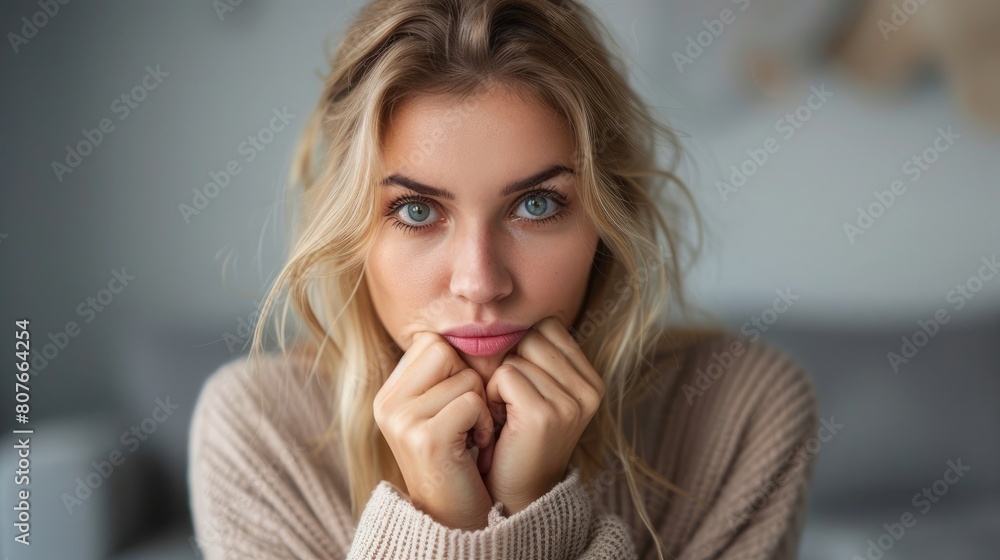 Woman grimacing in displeasure Woman grimacing in displeasure