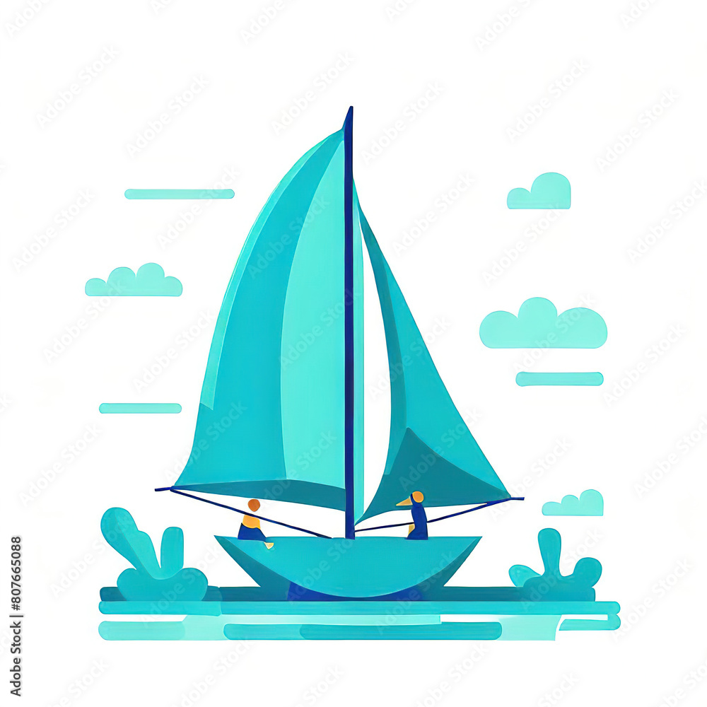 Fototapeta premium flat logo with a beautiful sailboat on a white background, generated by Ai