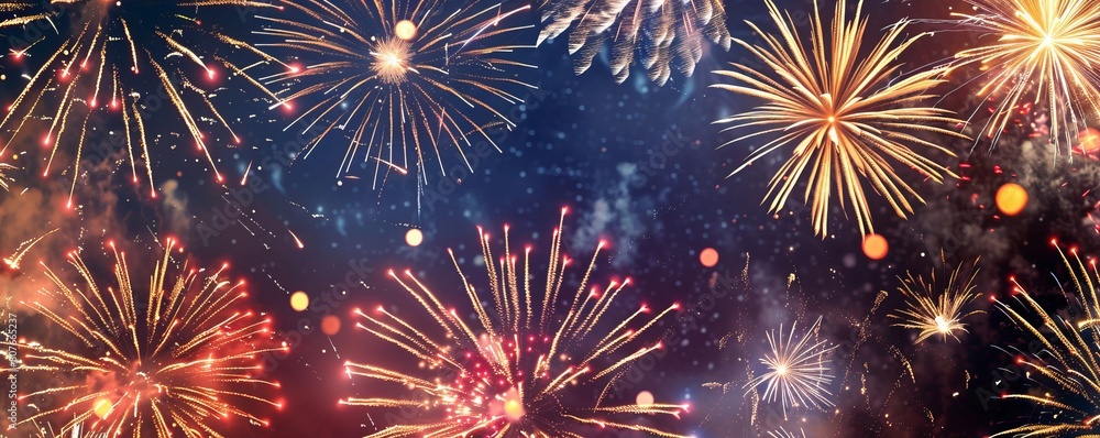 Naklejka premium Bright fireworks on night sky