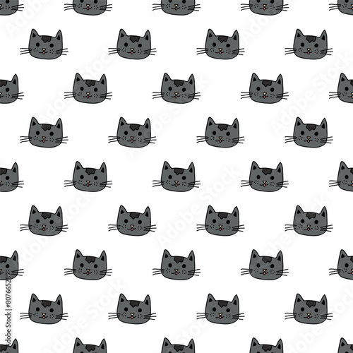 Seamless pattern with cat muzzle doodle for decorative print, wrapping paper, greeting cards, wallpaper and fabric