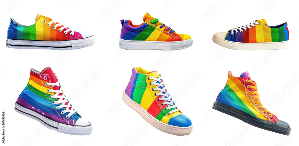 Sneaker LGBT colored, pride color, Side view. isolate on transparency ...