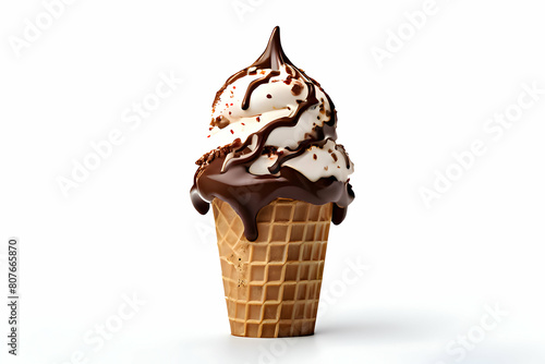 Delicious Chocolate Ice Cream Cone on White Background Banner Advertisement