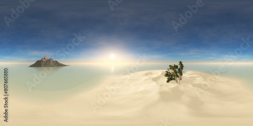 HDRI High resolution map. environment map  Round panorama  spherical panorama  equidistant projection  panoramic landscape of the oasis in the desert  3D rendering