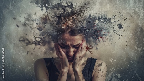 Woman shaking head in pessimism photo