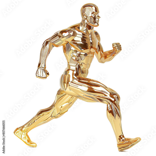 Golden Running Man Award trophy isolated on a transparent background 

 photo