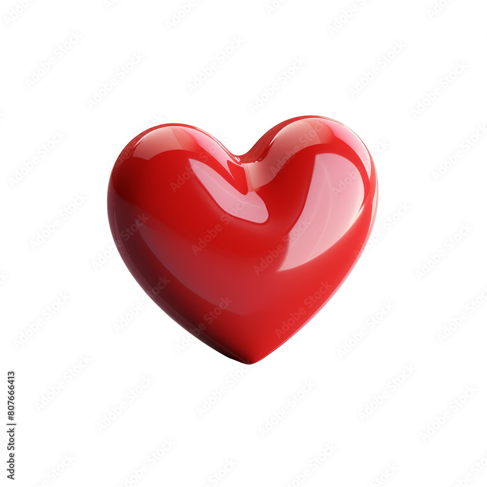 Red glossy heart on transparent background.