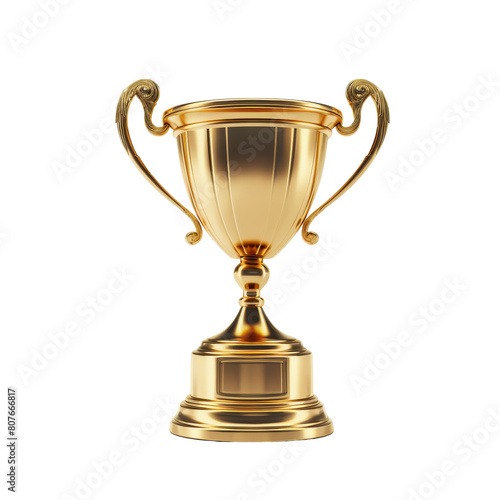 The image shows a gold trophy. Isolated on transparent background.