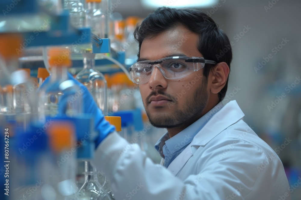 Focused Indian Scientist Conducting Research in Modern Laboratory Focused Indian Scientist Conducting Research in Modern Laboratory