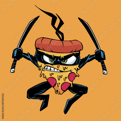 Pizza ninja Cartoon Vector Illustration