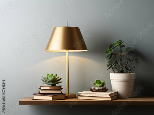 lamp on the table light, table, interior, room,electric, bulb, lampshade,Ai generated 