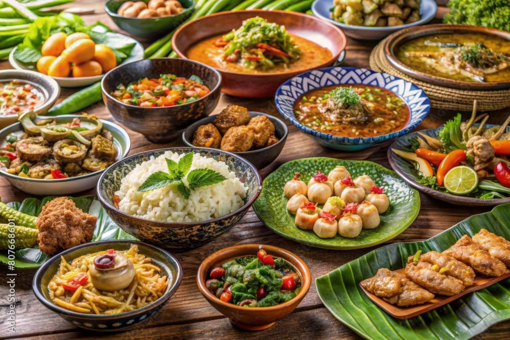 Assorted thai food. Asian style banquet