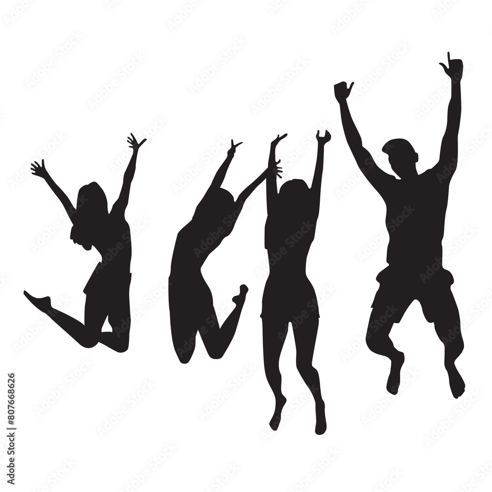 MEN AND WOMEN JUMP SILHOUTTE WHITE BACKGROUND MEN AND WOMEN JUMP SILHOUTTE WHITE BACKGROUND