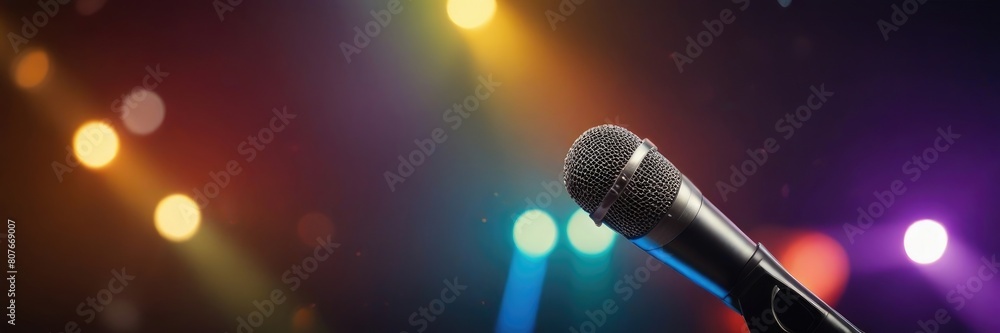 Obraz premium Vintage Microphone On Stage With Bokeh Light