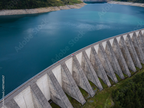 Photography hydro power green energy, water dam beautiful view, water dam landscape in Alps