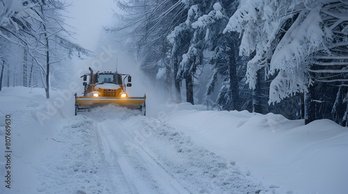 A snow plow clearing a path through deep snow