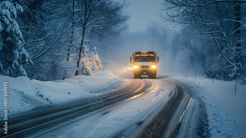 A snow plow clearing a road after a winter storm