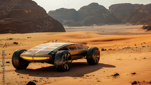 a solar-powered car designed for long-distance travel across varied terrain