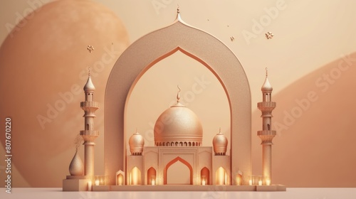 mosque portal Modern Islamic holiday background 3d.AI generated image
