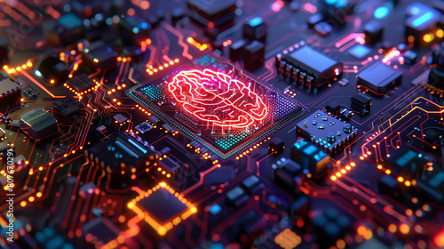 An illustration of a glowing brain on a circuit board