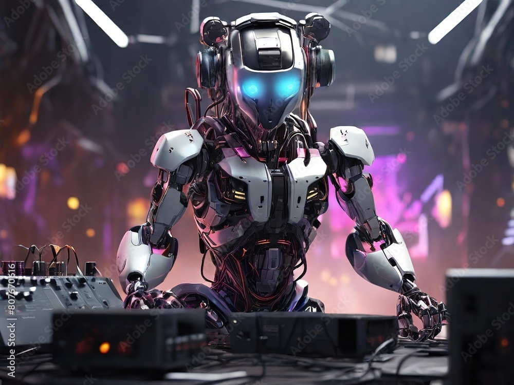 DJ Robot has 4K resolution, 3D rendering, printing, concept art, liveliness. DJ Robot has 4K resolution, 3D rendering, printing, concept art, liveliness.