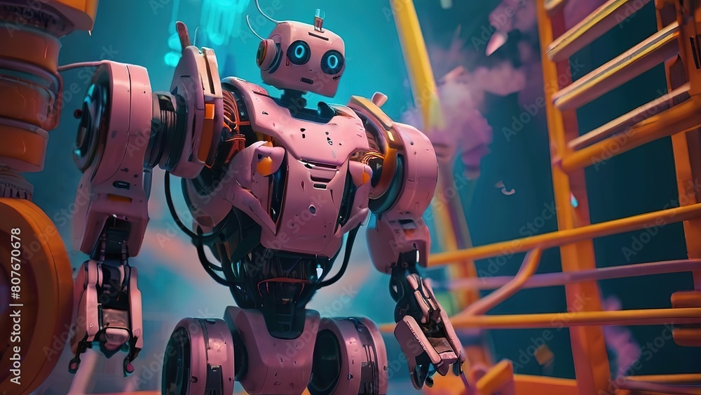 Naklejka premium DJ Robot has 4K resolution, 3D rendering, printing, concept art, liveliness.