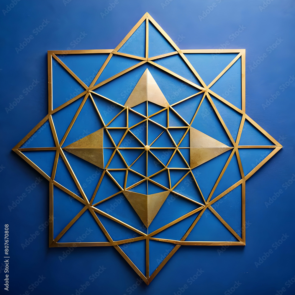 Fototapeta premium a blue and gold geometric design with a blue background