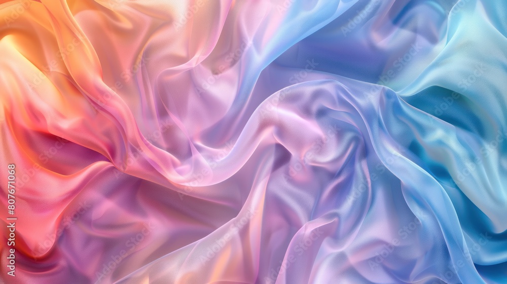 Colored transparent silk abstract background with waves 3D illustration .AI generated image Colored transparent silk abstract background with waves 3D illustration .AI generated image
