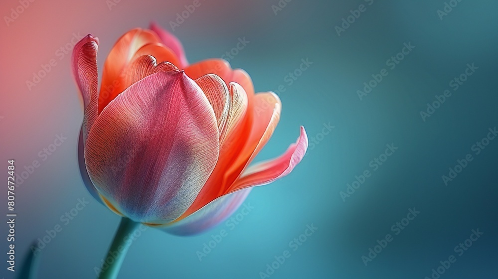 The Tulip's slow bloom in extreme macro, its tranquil petals unfurling to reveal rich, velvety colors.