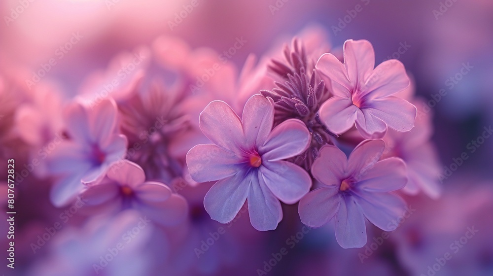 Vivid Verbena Awakening: Verbena's slow bloom in extreme close-up, vibrant purples and pinks.