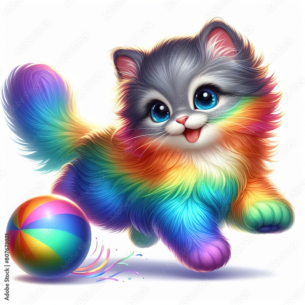 Fototapeta premium Cat with 7 colors of the rainbow