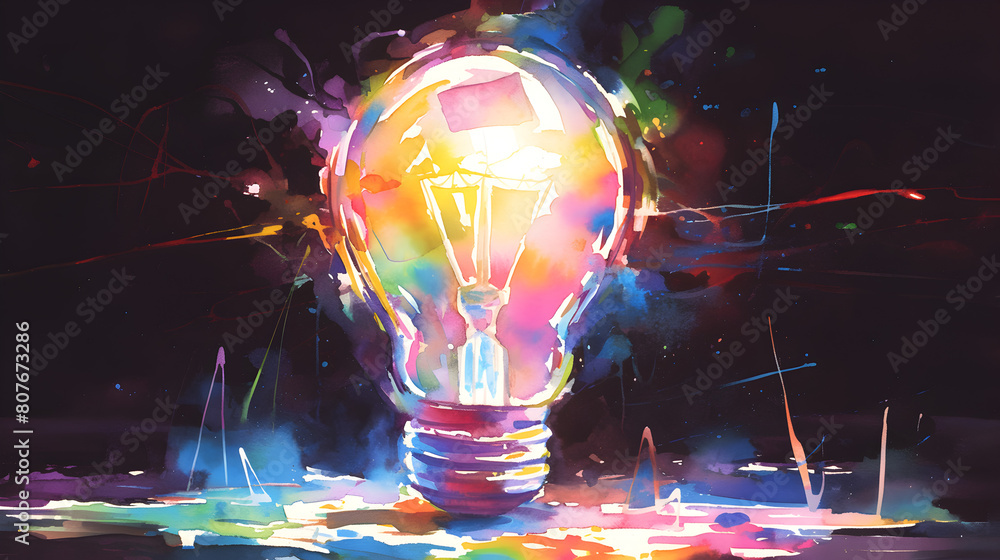 custom made wallpaper toronto digitalBig stylized light bulb on white background drawn with splashes of colored paint. Concept of innovation and creativity