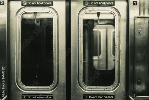 Closed doors on the New York subway photo