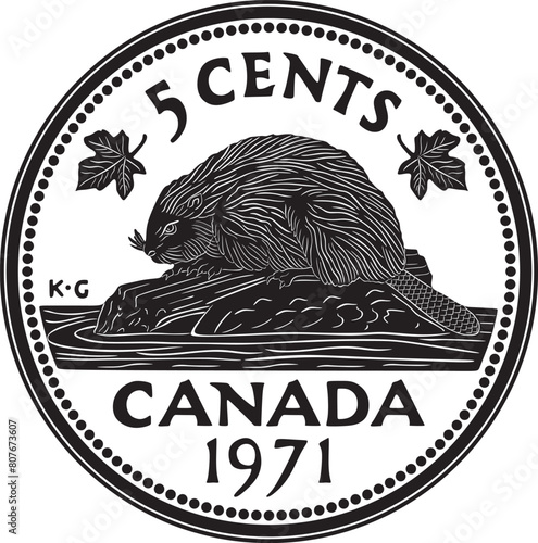 Canada 5 cents coin vector design handmade silhouette. photo