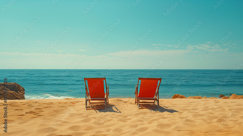 Deck chairs are stacked on beach Deck chairs are stacked on beach