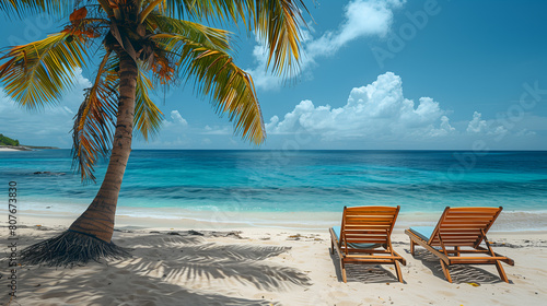 Deck chairs are stacked on beach