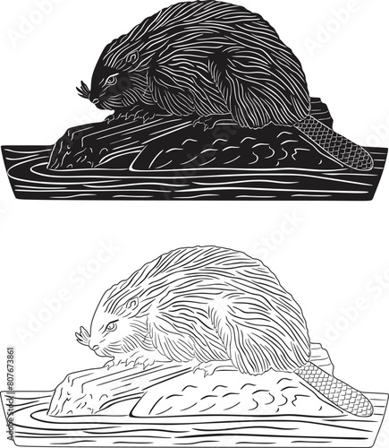 Beaver silhouette logo handmade vector design.