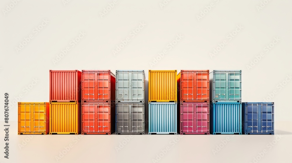 Fototapeta premium Colorful stacked shipping containers on white background