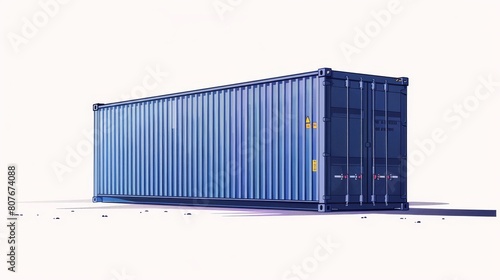 40 feet blue shipping container isolated on white for commercial transport on white background
